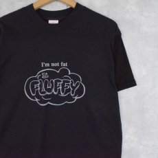 画像1: 80's USA製 "I'm not fat I'm FLUFFY" 切り替えデザイン プリントTシャツ BLACK L (1)