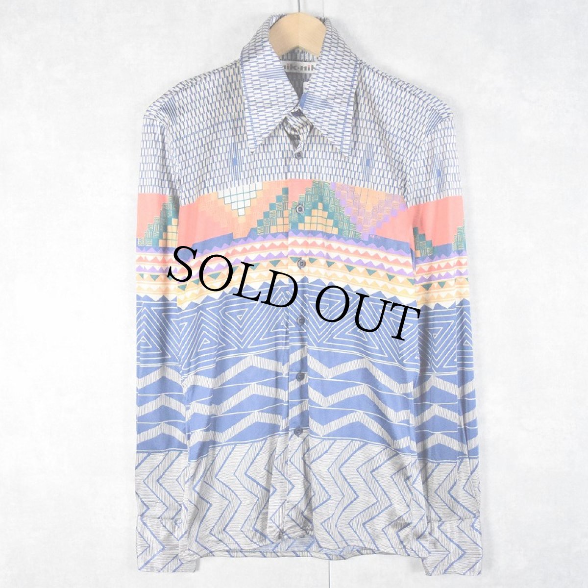 画像1: 70's nik-nik ITALY製 総柄 ナイロンシャツ S (1)