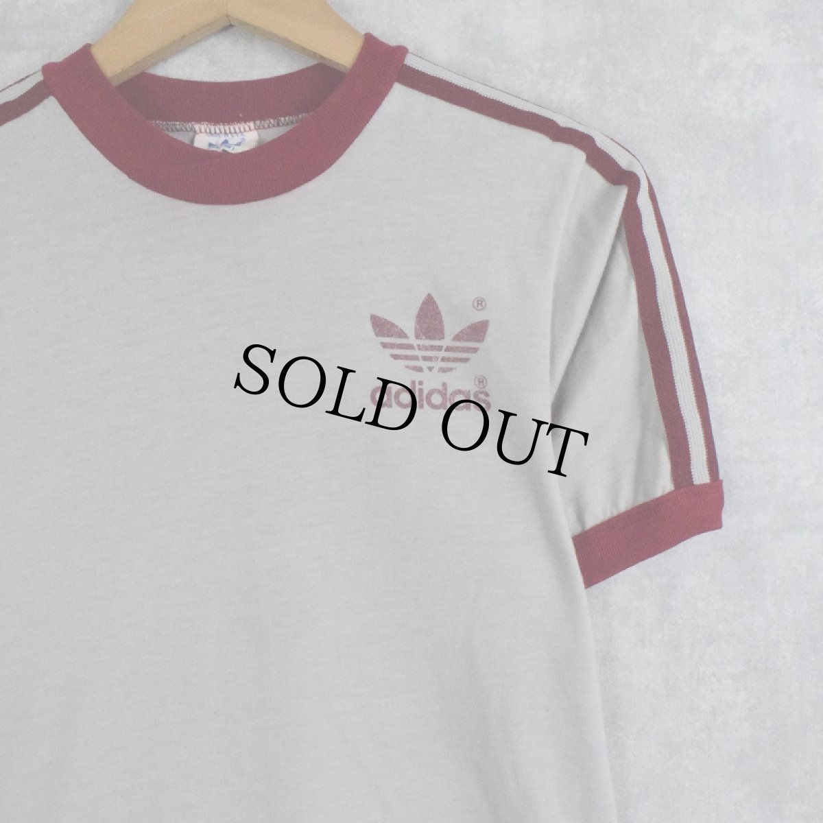 画像2: 80's adidas USA製 ロゴプリント サイドライン リンガーTシャツ S (2)