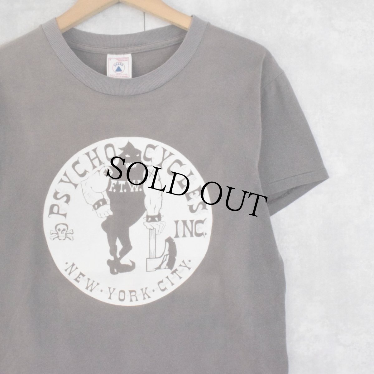 画像1: 90's PSYCO CYCLES USA製 チョッパーバイクカスタムショッププリントTシャツ S (1)