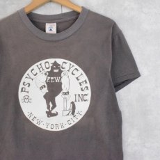 画像1: 90's PSYCO CYCLES USA製 チョッパーバイクカスタムショッププリントTシャツ S (1)