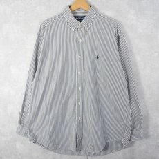 画像1: Ralph Lauren "BLAKE" ストライプ柄 ロゴ刺繍 ボタンダウンコットンシャツ L (1)