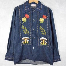 画像1: 70's BORDADOS AZTECA SANFORIZED 刺繍デザイン デニムシャツ SIZE36 (1)