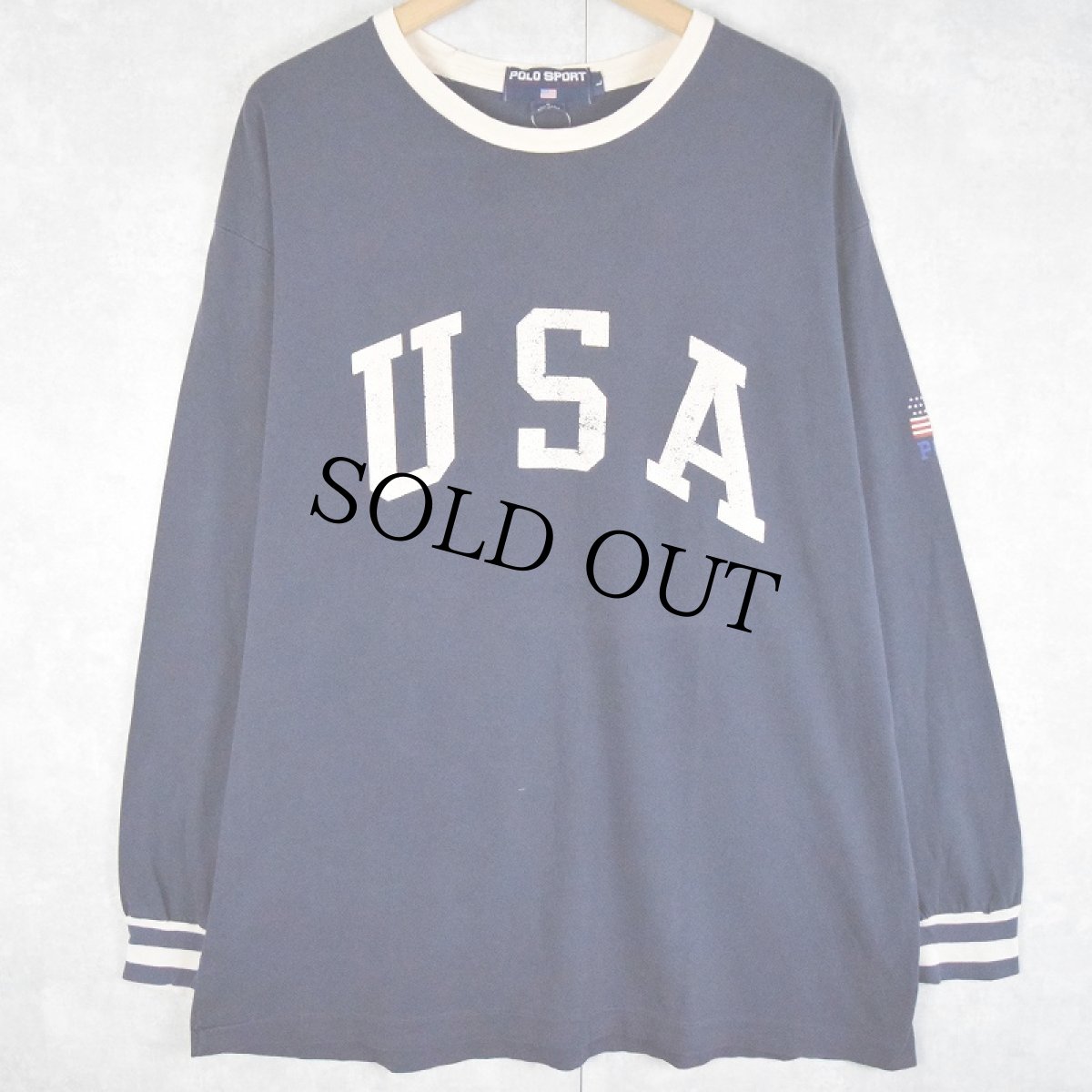 画像1: 90's POLO SPORT Ralph Lauren USA製 "USA" プリントロンT NAVY L (1)