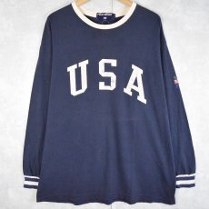 画像1: 90's POLO SPORT Ralph Lauren USA製 "USA" プリントロンT NAVY L (1)