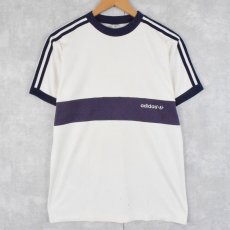 画像1: 80's adidas THAILAND製 フロッキープリント リンガーTシャツ M (1)