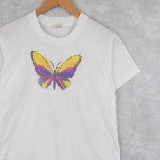 画像1: [お客様お支払い処理中]80's USA製 蝶イラストTシャツ S (1)