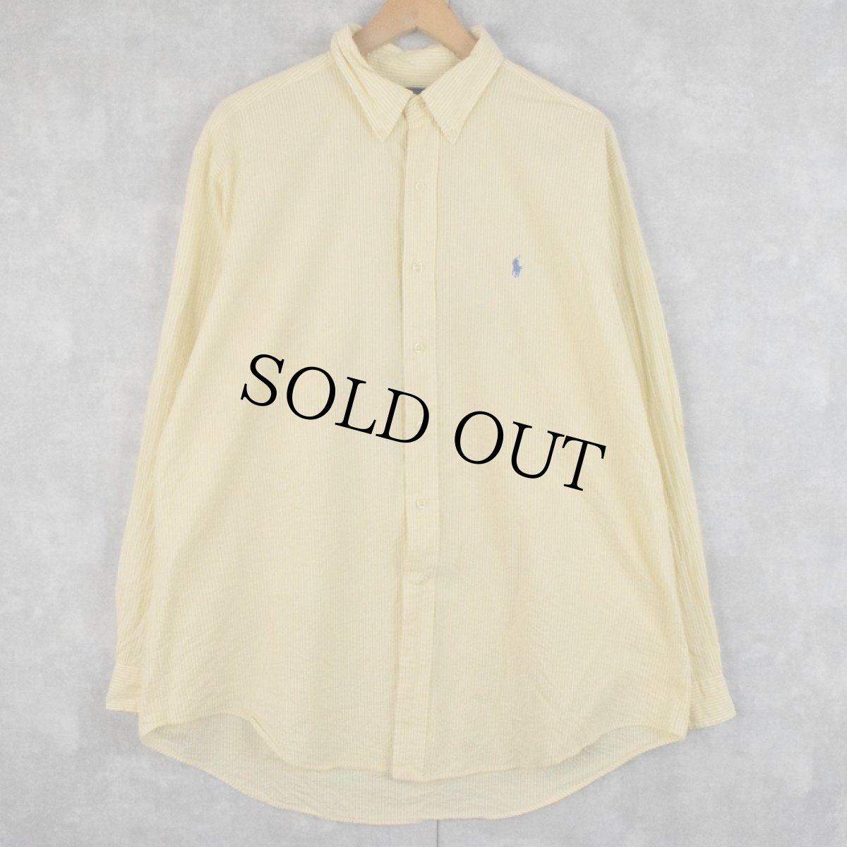 画像1: Ralph Lauren "CLASSIC FIT" ストライプ柄 シアサッカーボタンダウンシャツ M (1)