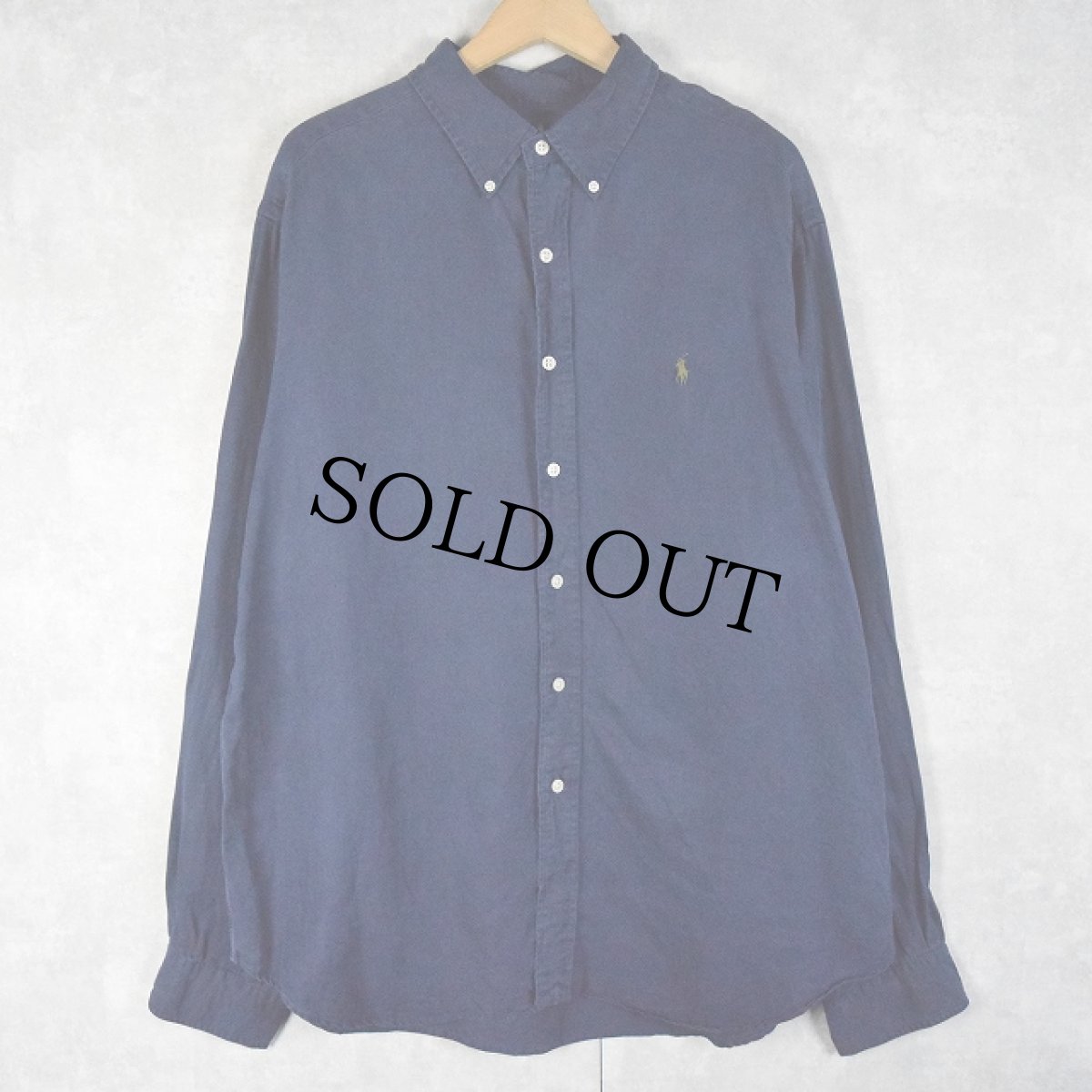画像1: POLO Ralph Lauren "CLASSIC FIT" リネン×シルク ロゴ刺繍ボタンダウンシャツ NAVY XL (1)