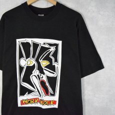 画像1: 90's USA製 "WORK ROCK" イラストプリントTシャツ L (1)