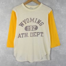 画像1: 80's Champion トリコタグ USA製 "WYOMING ATH, DEPT" 2トーン 染み込みプリントTシャツ M (1)