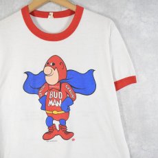 画像1: 80's Budweiser USA製 "BUD MAN" ビールメーカーリンガーTシャツ L (1)