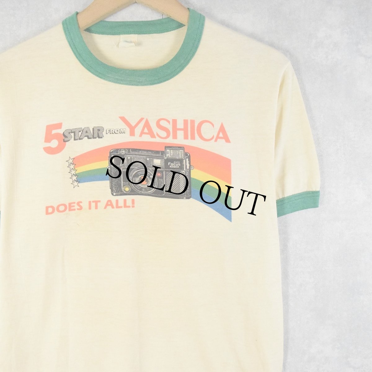 画像1: 70's USA製 "5STAR FROM YASHICA" カメラメーカーリンガーTシャツ L (1)