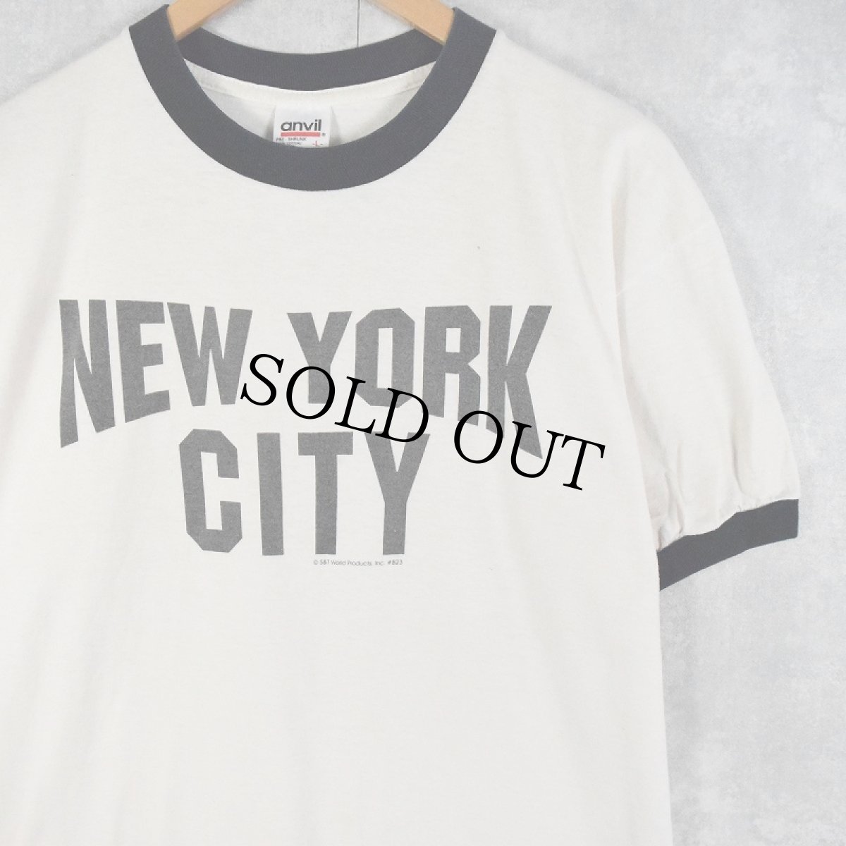 画像1: 90's〜 USA製 "NEW YORK CITY" プリントリンガーTシャツ L (1)