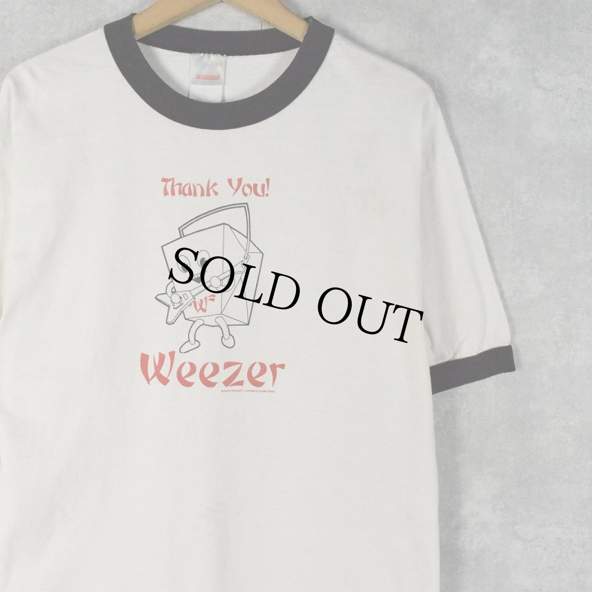 画像1: 2000's Weezer "Thank you!" オルタナロックバンド リンガーTシャツ L (1)