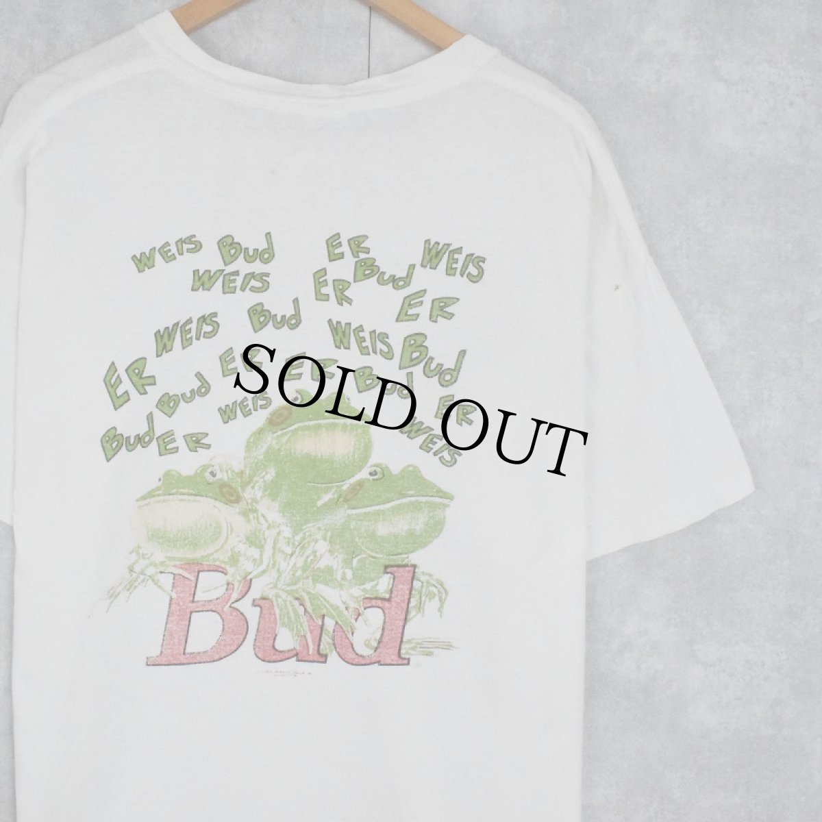 画像1: 90's Budweiser "Bud" カエルイラスト ビールメーカープリントTシャツ XL (1)