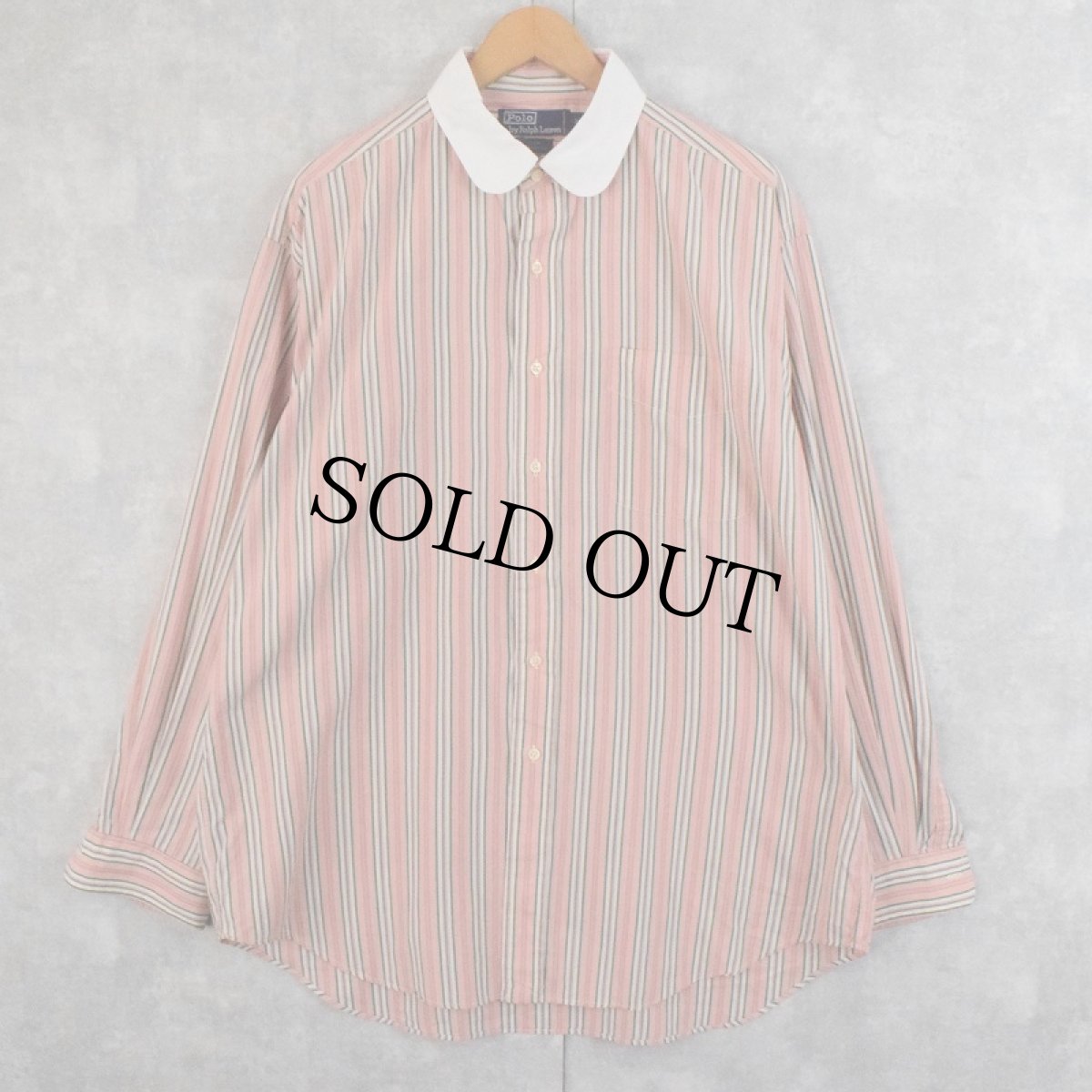 画像1: POLO Ralph Lauren "CLUB" マルチストライプ柄 コットン クラブカラーシャツ L (1)