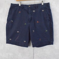 画像2: POLO Ralph Lauren "STRETCH CLASSIC FIT" フラッグ刺繍チノショーツ NAVY W36 (2)