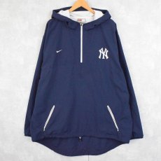 画像1: NIKE "New York Yankees" MLBチームロゴ刺繍 ポリエステル ハーフジッププルオーバーパーカー NAVY XXL (1)