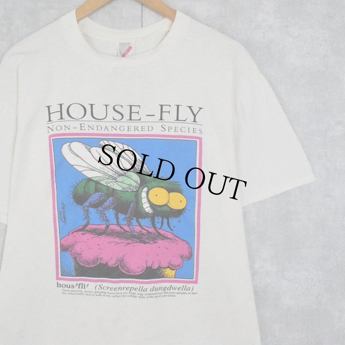 画像1: 90's ARMSTRONG USA製 "HOUSE-FLY" イラストプリントTシャツ XL (1)