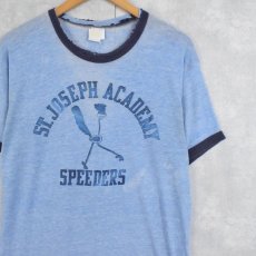 画像1: 70's USA製 "ST.JOSEPH ACADEMY SPEEDERS" プリントリンガーTシャツ L (1)