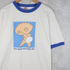 画像1: 2000's FAMILY GUY Stewie "You know you want me." キャラクタープリントリンガーTシャツ XL (1)