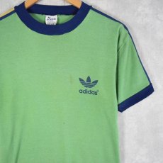 画像1: 80's adidas ロゴプリントリンガーTシャツ M (1)