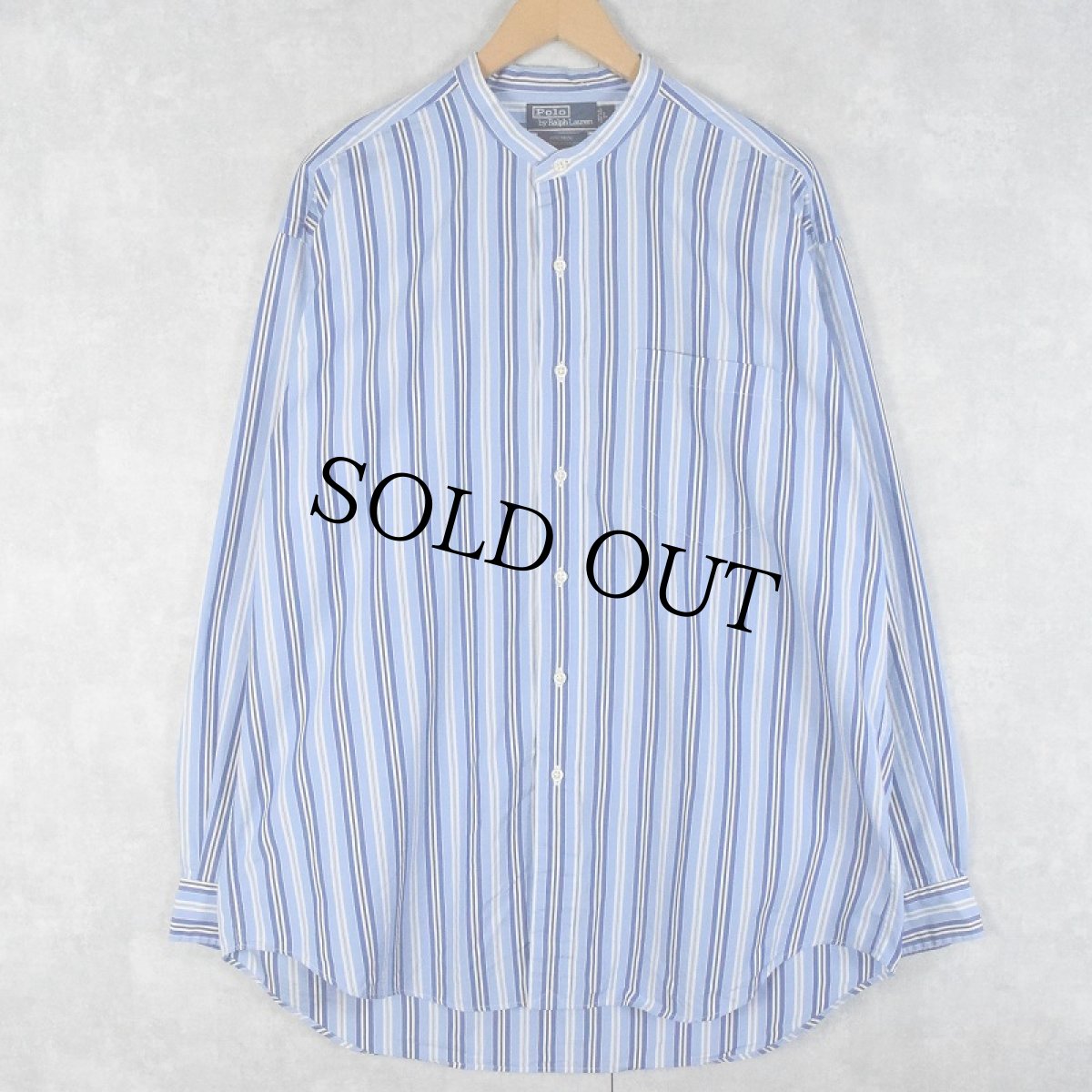画像1: 【SALE】 POLO Ralph Lauren "POSTBOY" ストライプ柄 TWO-PLYコットンバンドカラーシャツ L (1)