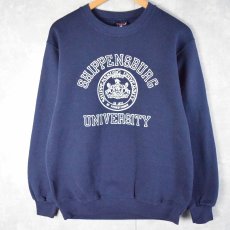 画像1: 90's JANSPORT USA製 "SHIPPENSBURC UNIVERSITY" フロッキープリントスウェット L (1)