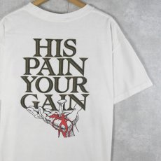 画像2: 90's LORD'S GYM USA製 "HIS PAIN YOUR GAIN" ジーザスパロディプリントTシャツ XL (2)