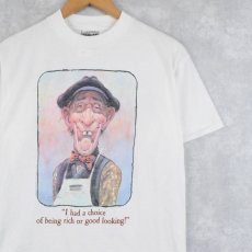 画像1: 90's Mike Scovel USA製 "I had a choice of rich or good looking!" イラストプリントTシャツ M (1)