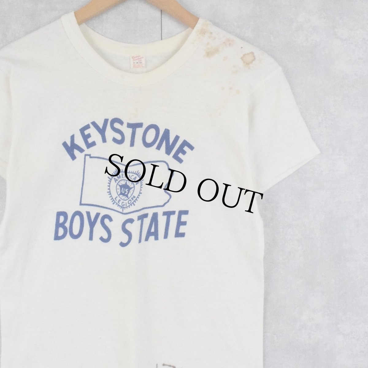画像1: 60's Russell Southern USA製 "KEYSTONE BOY STATE" 染み込みプリントTシャツ M (1)