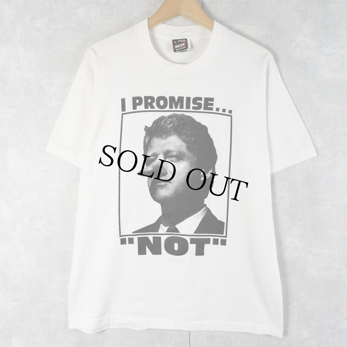 画像1: 90’s Bill Clinton USA製 “I Promise... Not” アメリカ元大統領パロディプリントTシャツ L (1)