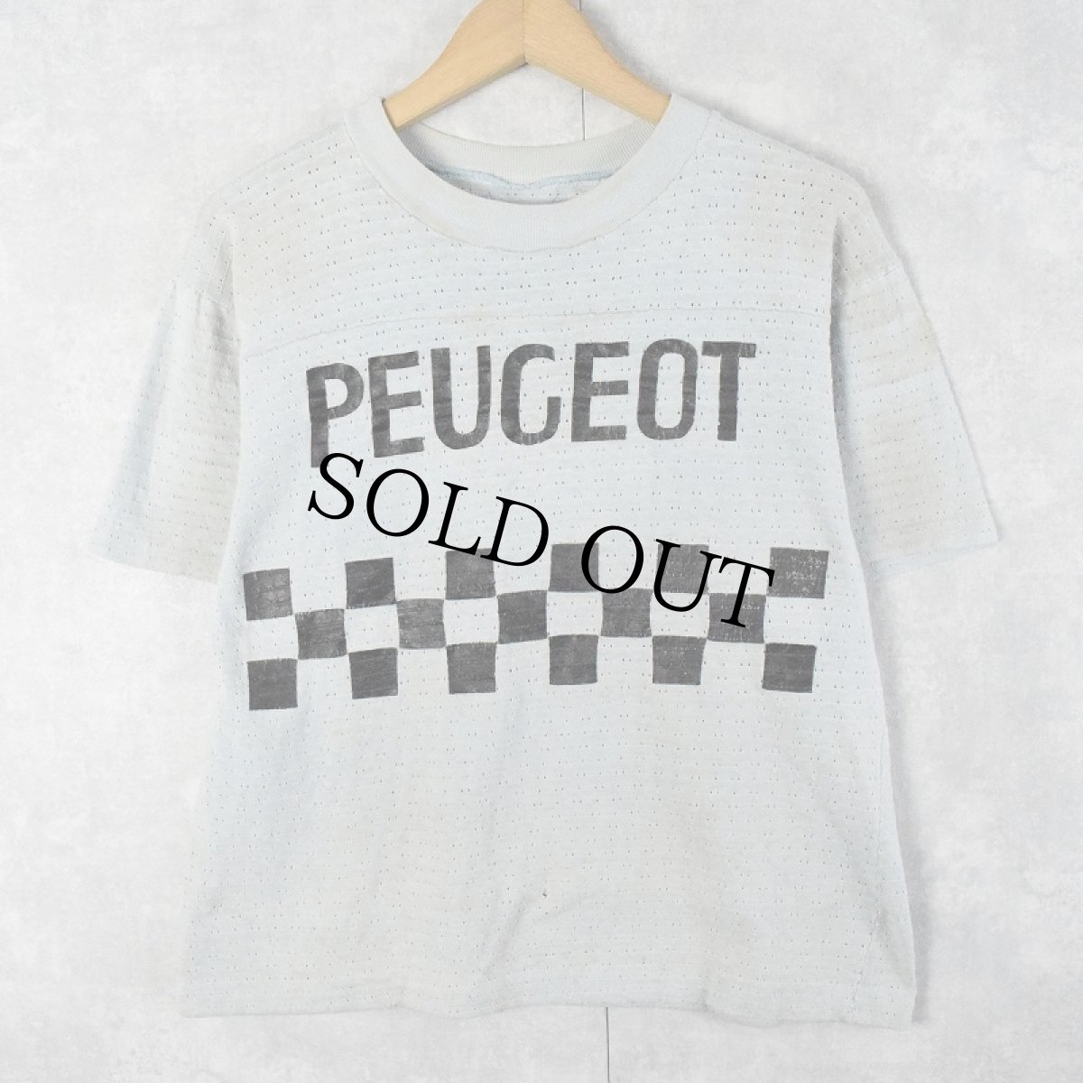 画像1: 70's PEUGEOT 自動車メーカー メッシュ ワイドチェストTシャツ (1)