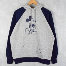 画像1: 80's Disney MICKEY MOUSE 2トーンカラー キャラクタープリント ラグランスウェットフーディー XL (1)