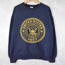 画像1: 90's U.S.NAVY USA製 前V リフレクタープリントスウェット L (1)