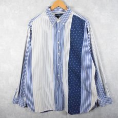 画像1: Ralph Lauren "CLASSIC FIT" ストライプ柄 マチ付き コットンボタンダウンシャツ XL (1)