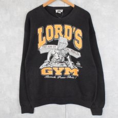 画像1: 90's LORD'S GYM USA製 "Bench Press This!" ジーザスパロディプリントスウェット BLACK L (1)