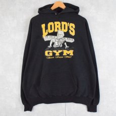 画像1: 90's LORD'S GYM "Bench Press This!" ジーザスパロディプリントパーカー BLACK 2X (1)