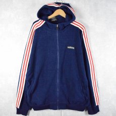 画像1: 90's adidas サイドライン フリースジップパーカー NAVY L (1)