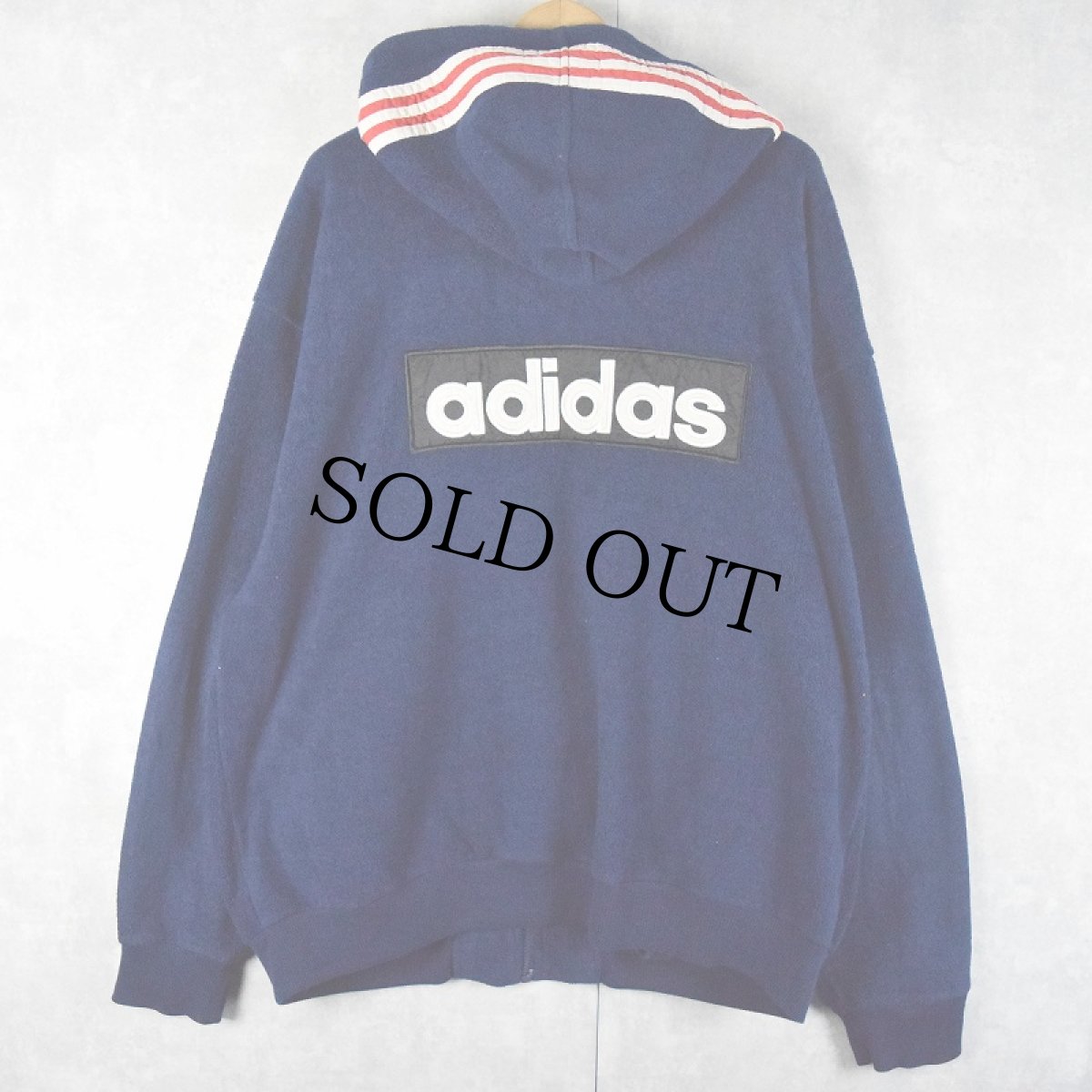 画像2: 90's adidas サイドライン フリースジップパーカー NAVY L (2)