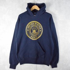 画像1: 90's SOFFE USA製 "U.S.NAVY" リフレクタープリントスウェットフーディー NAVY M (1)