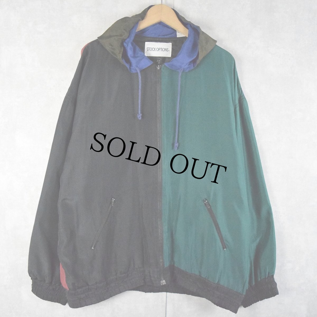 画像2: 90's STOCK OPTIONS クレイジーパターン シルクジップパーカー L (2)