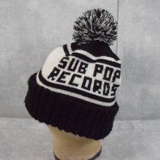 画像1: SUB POP RECORDS ポンポン付き ニットキャップ BLACK (1)