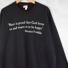 画像1: 90's Benjamin Franklin "Beer id proof..." 名言プリントスウェット BLACK XL (1)