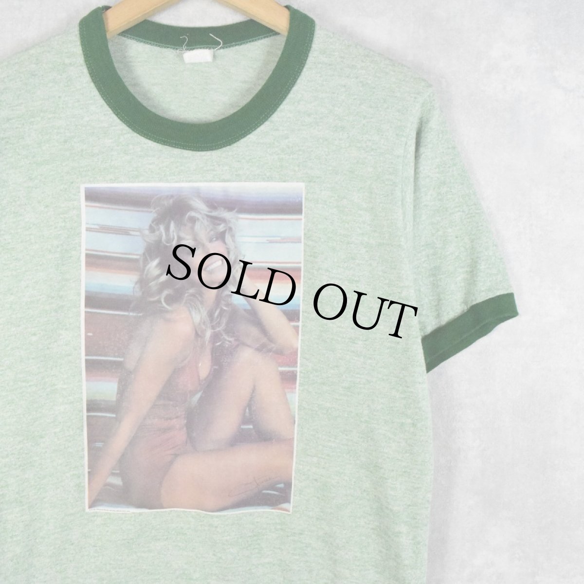 画像1: 70's Farrah Fawcett 女優プリント リンガーTシャツ L (1)