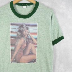 画像1: 70's Farrah Fawcett 女優プリント リンガーTシャツ L (1)