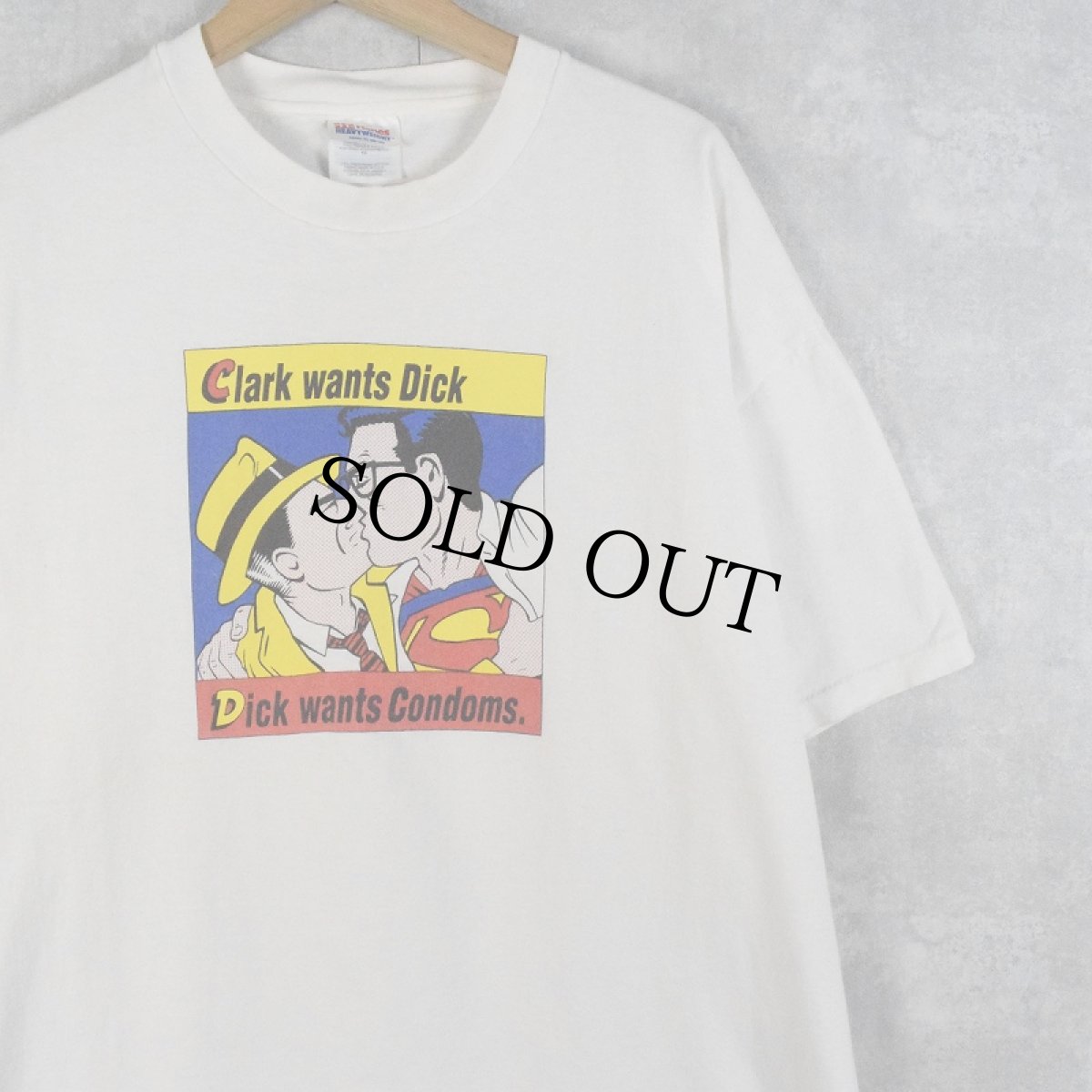 画像1: 90's Dick Tracy&Superman “Clark wants Dick Dick wants Condoms” ポップアートプリントTシャツ XL (1)