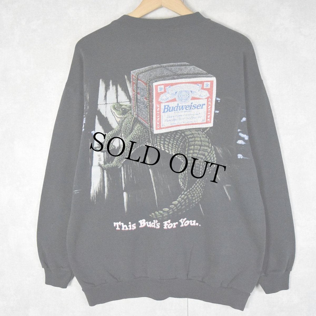 画像2: 90's Budweiser カエル×ワニ ビールメーカープリントスウェット L (2)