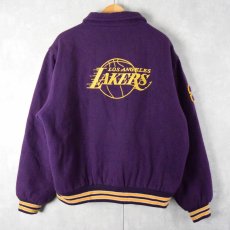 画像2: 90's LOS ANGELES LAKERS パッチ×刺繍 NBAチームメルトンスタジャン L (2)